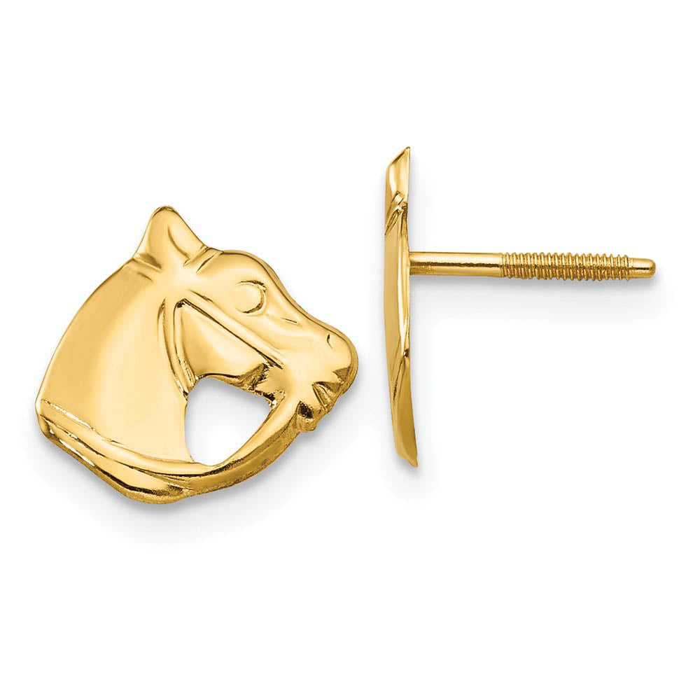 Kids Horse Head Screw Back Post Earrings in 14k Yellow Gold - Equine Exchange Tack Shop