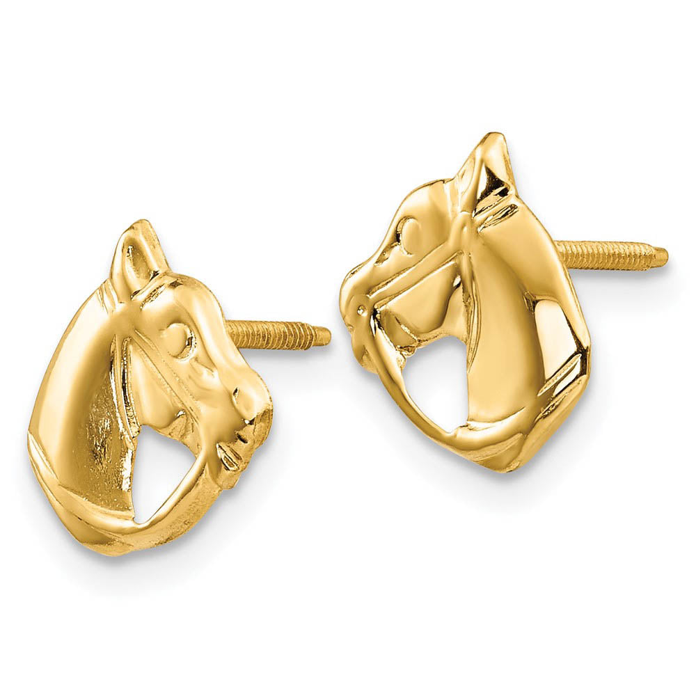 Kids Horse Head Screw Back Post Earrings in 14k Yellow Gold - Equine Exchange Tack Shop