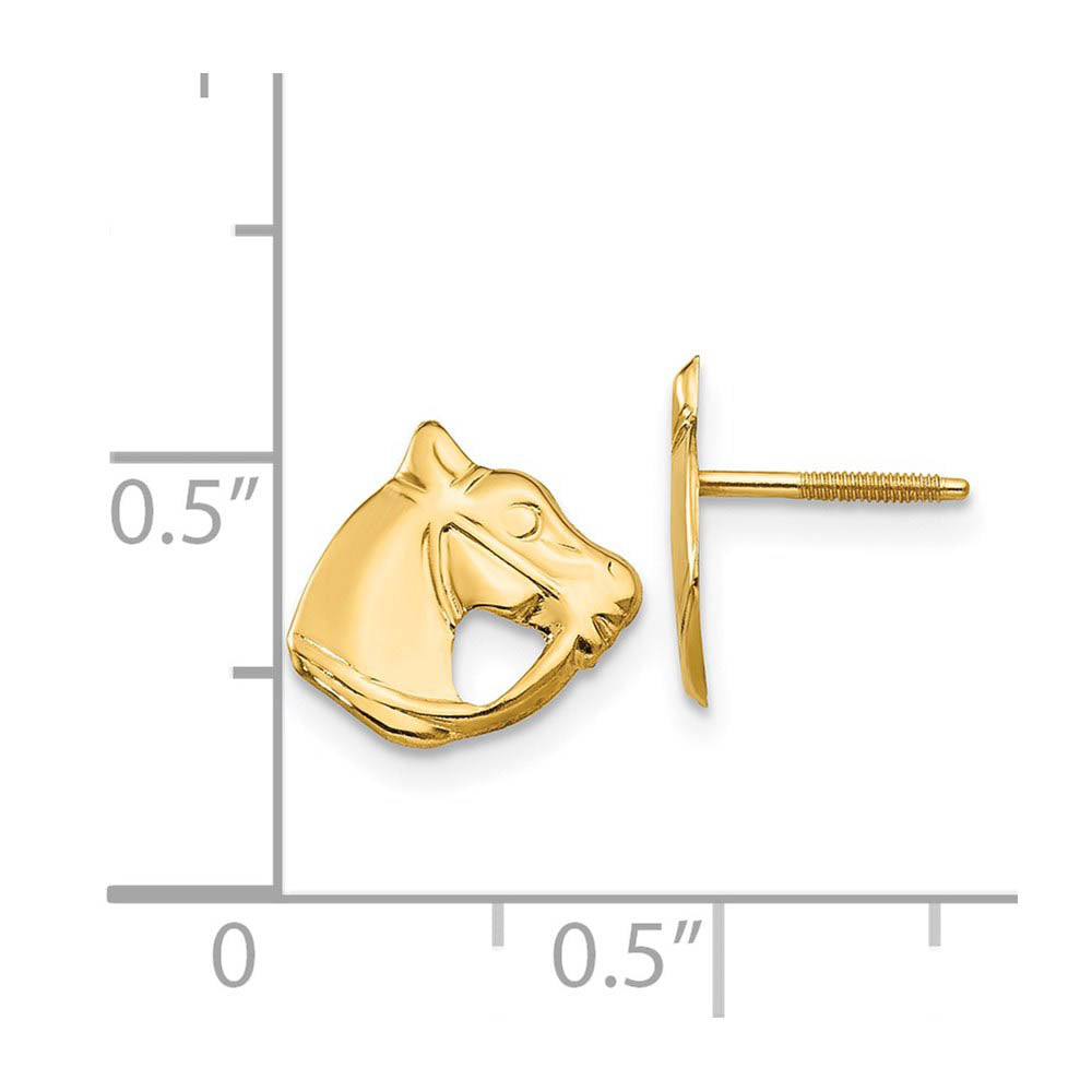Kids Horse Head Screw Back Post Earrings in 14k Yellow Gold - Equine Exchange Tack Shop