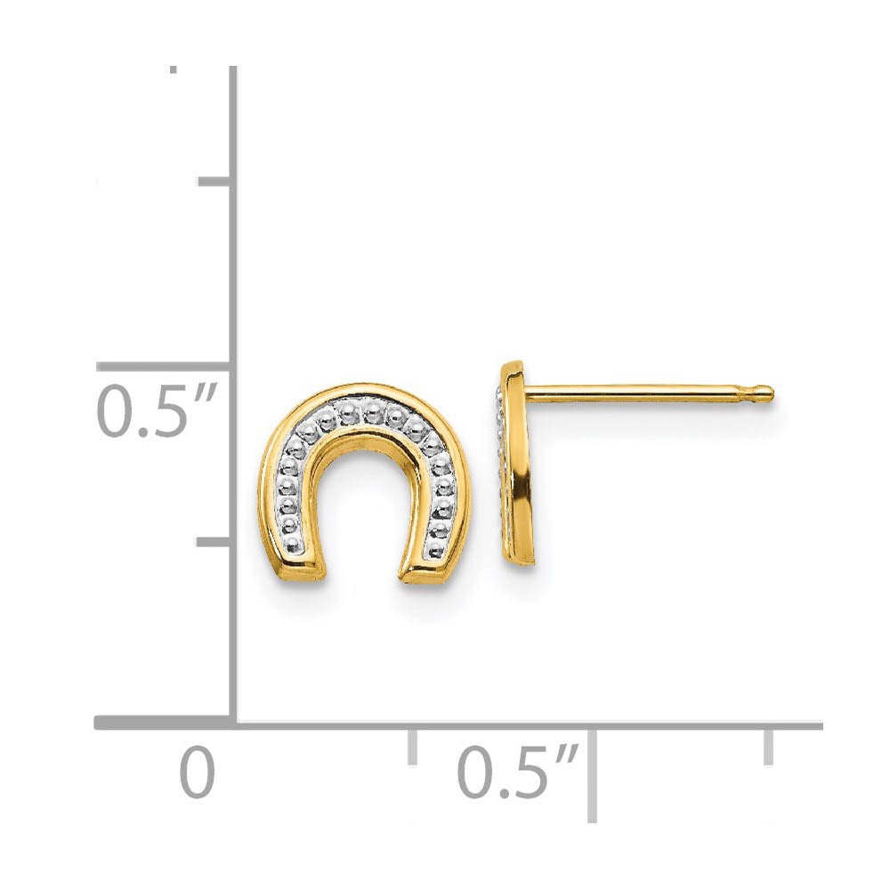 Kids 14k Yellow Gold & White Rhodium Two-Tone Horseshoe Post Earrings - Equine Exchange Tack Shop