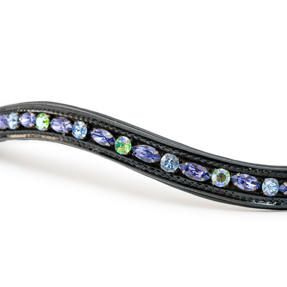 Paris Navette Crystal Patent Midline Browband - Tanzanite, Light Sapphire & Peridot Shimmer - Equine Exchange Tack Shop