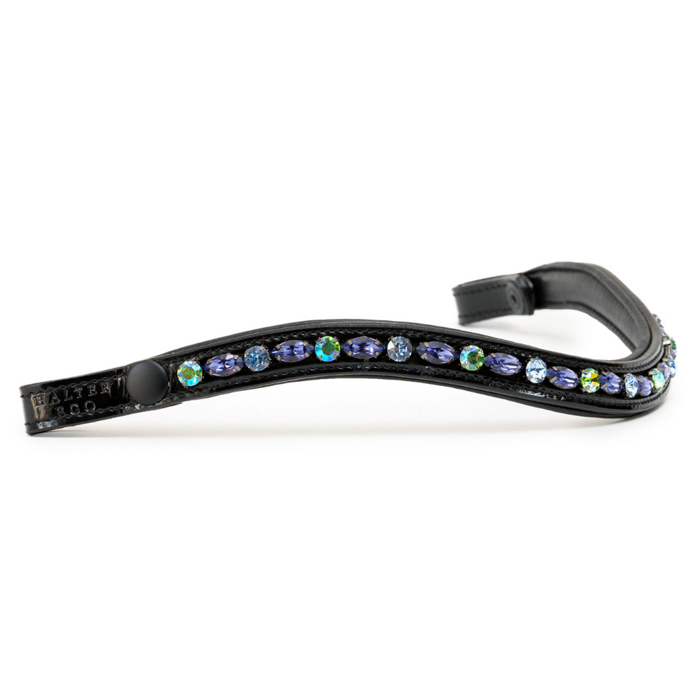 Paris Navette Crystal Patent Midline Browband - Tanzanite, Light Sapphire & Peridot Shimmer - Equine Exchange Tack Shop
