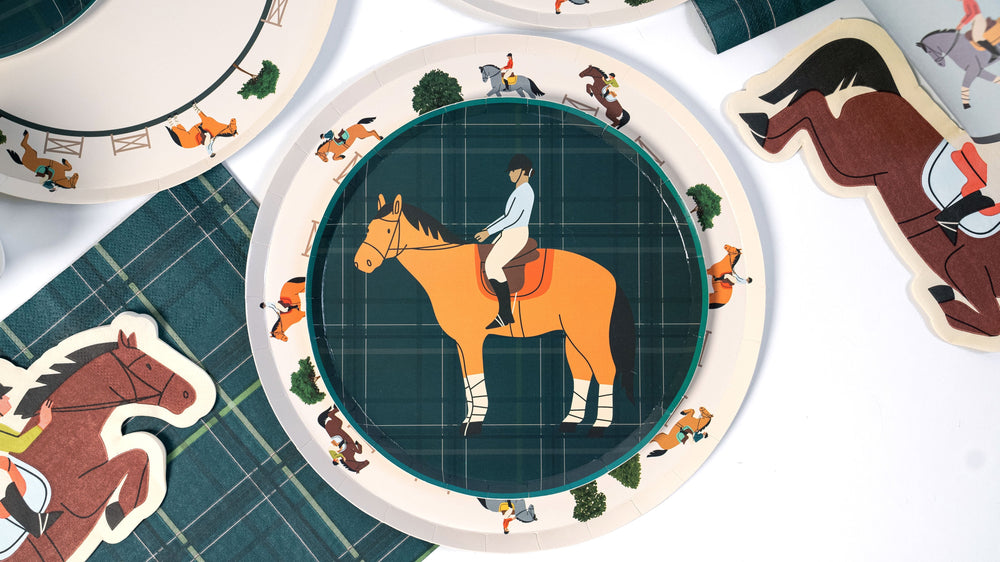 Equestrian Horse Riding Paper Dinner Plates (9 Inch) | Hunter Jumper Party Theme | Eco-Friendly, Recyclable Horse Party Plates for Kids & Adults (x 12) - Equine Exchange Tack Shop