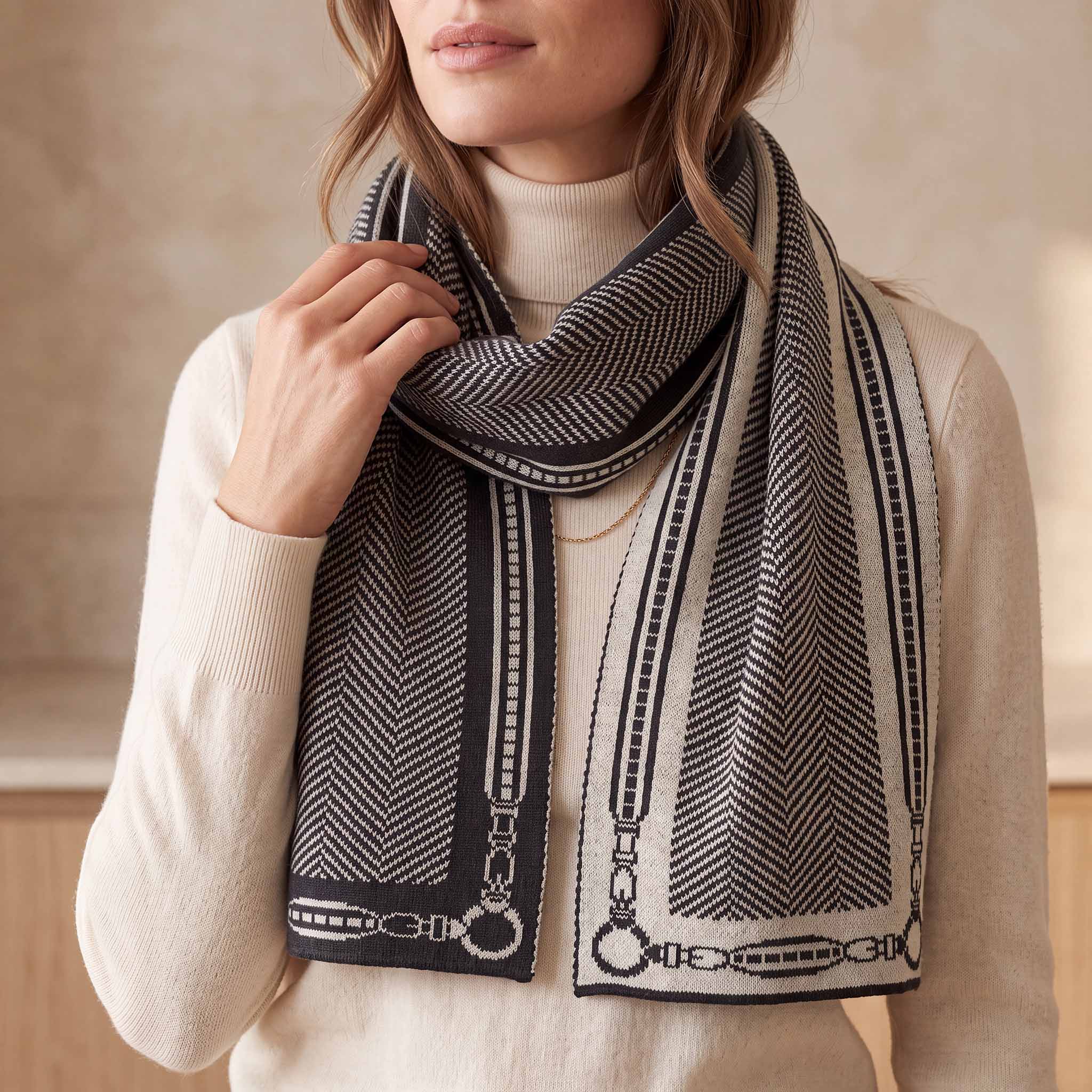 Reversible Sustainable Chevron Scarf - Equestrian Harness Herringbone