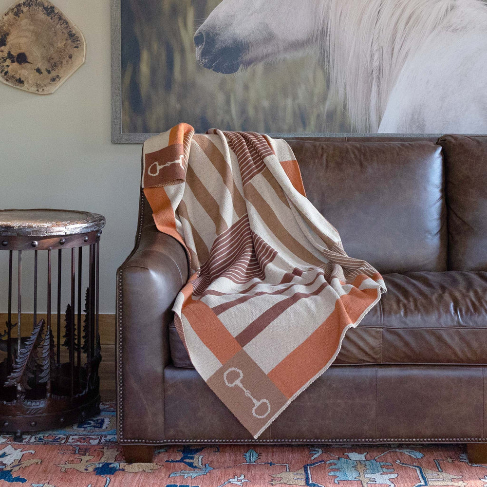 Cotton Sustainable Knit Plaid Throw Blanket - Equestrian Stable Stripe - Equine Exchange Tack Shop
