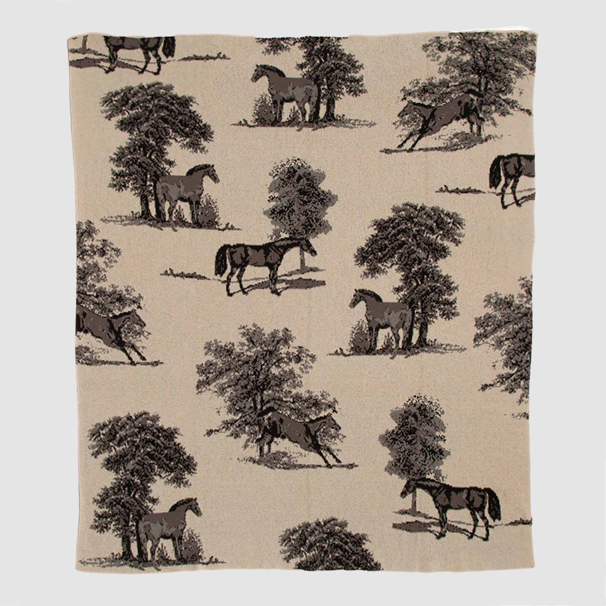 Cotton Sustainable Knit Throw Blanket - Equestrian Toile