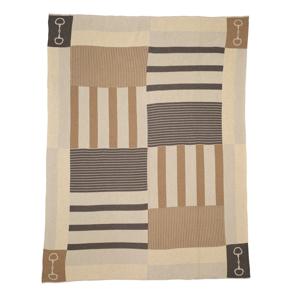 Cotton Sustainable Knit Plaid Throw Blanket - Equestrian Stable Stripe - Equine Exchange Tack Shop
