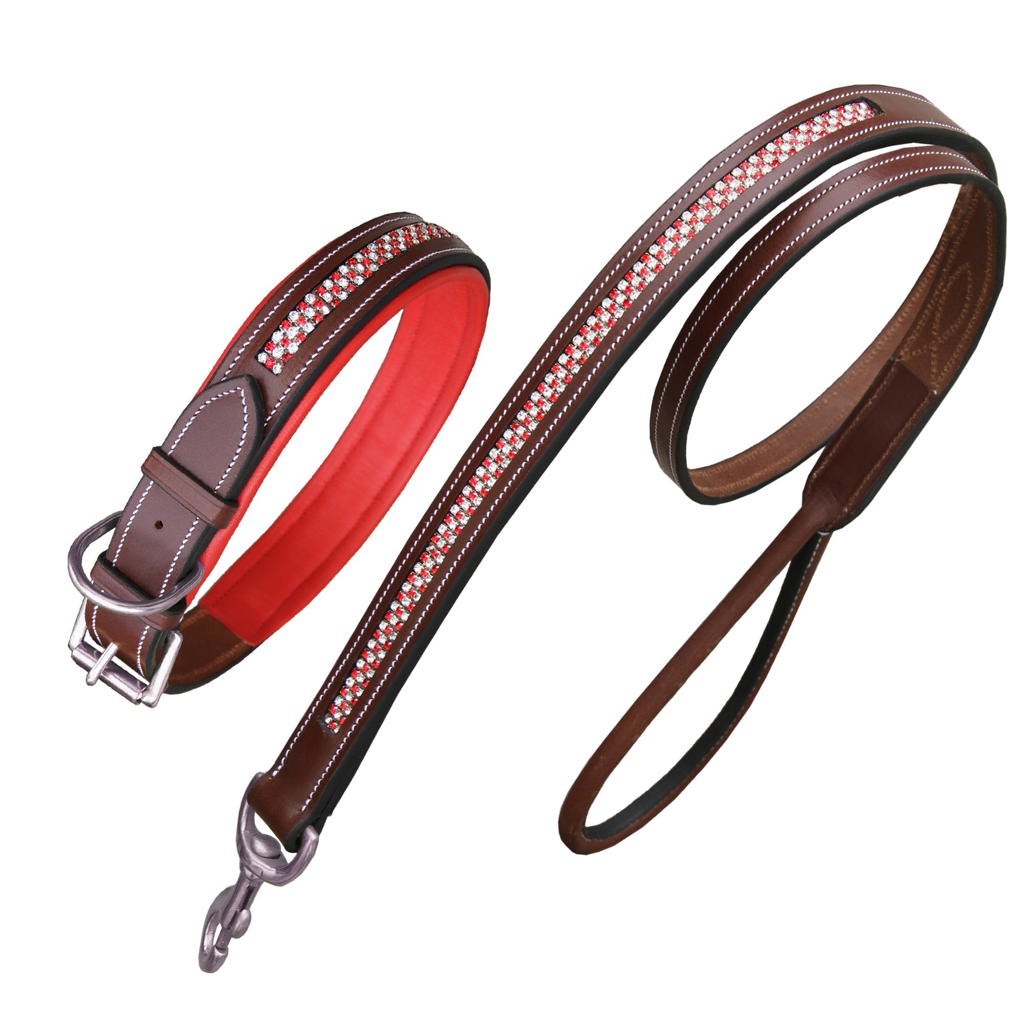 ExionPro Red Bling Padded Dog Collar With Dog Leash - Equine Exchange Tack Shop