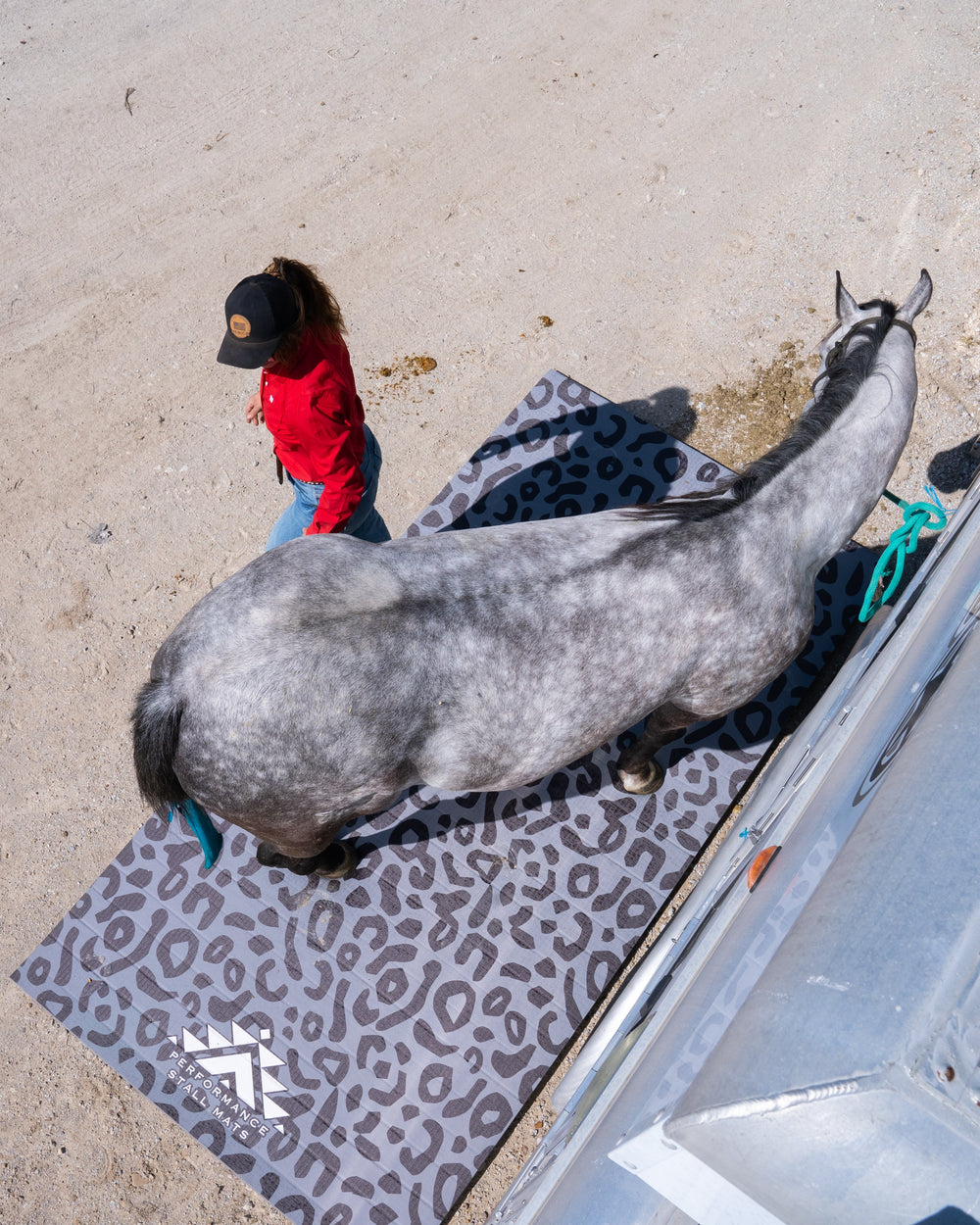 Portable Stall Mat Black on Grey Leopard Design-5x10 - Equine Exchange Tack Shop