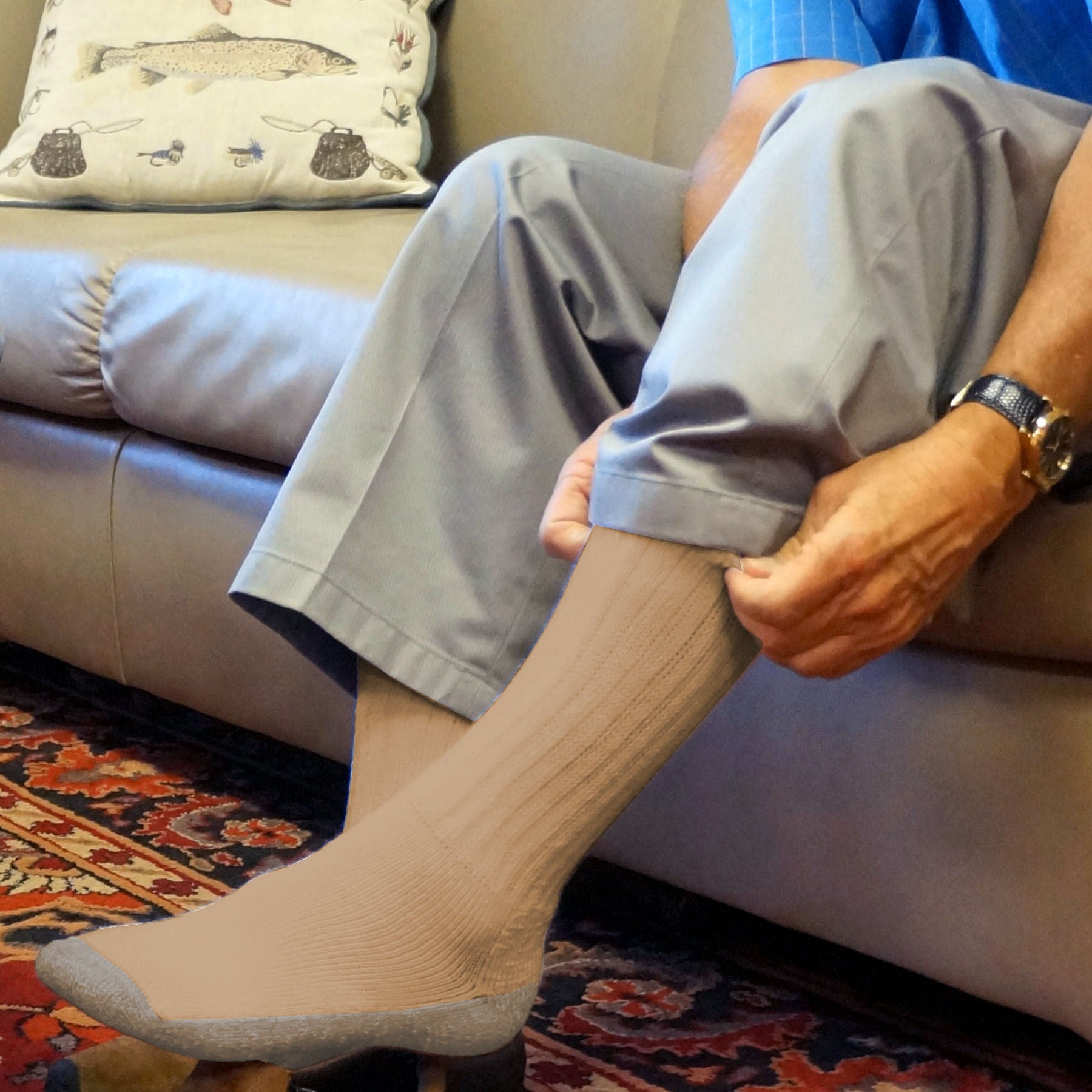 Cozy Diabetic Comfort Relax Fit Khaki Crew Socks - Equine Exchange Tack Shop
