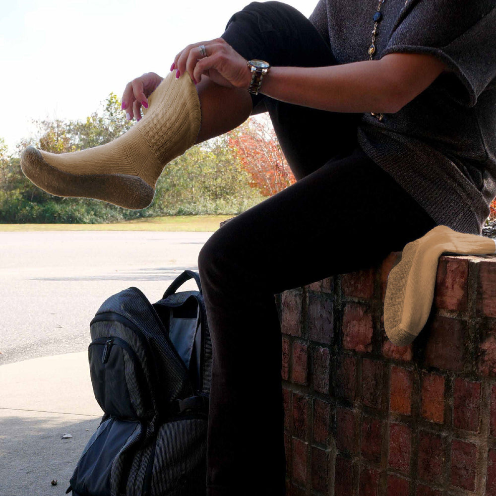 Cozy Diabetic Comfort Relax Fit Khaki Crew Socks - Equine Exchange Tack Shop