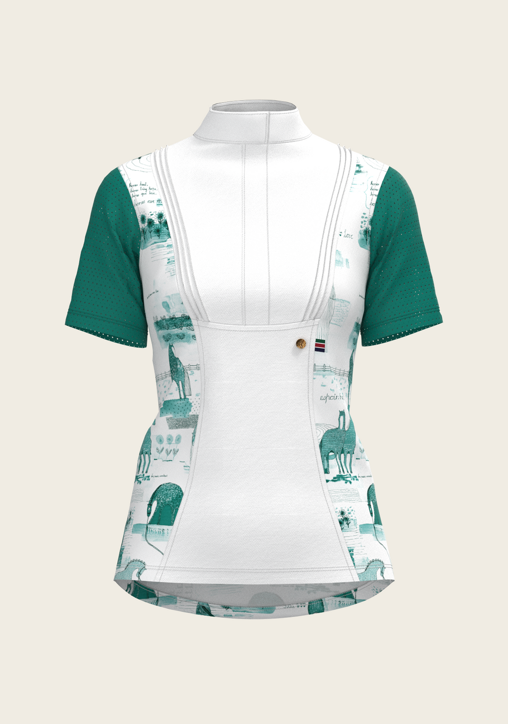 Daydreaming Horses in Green Short Pleated Short Sleeve Show Shirt - Equine Exchange Tack Shop