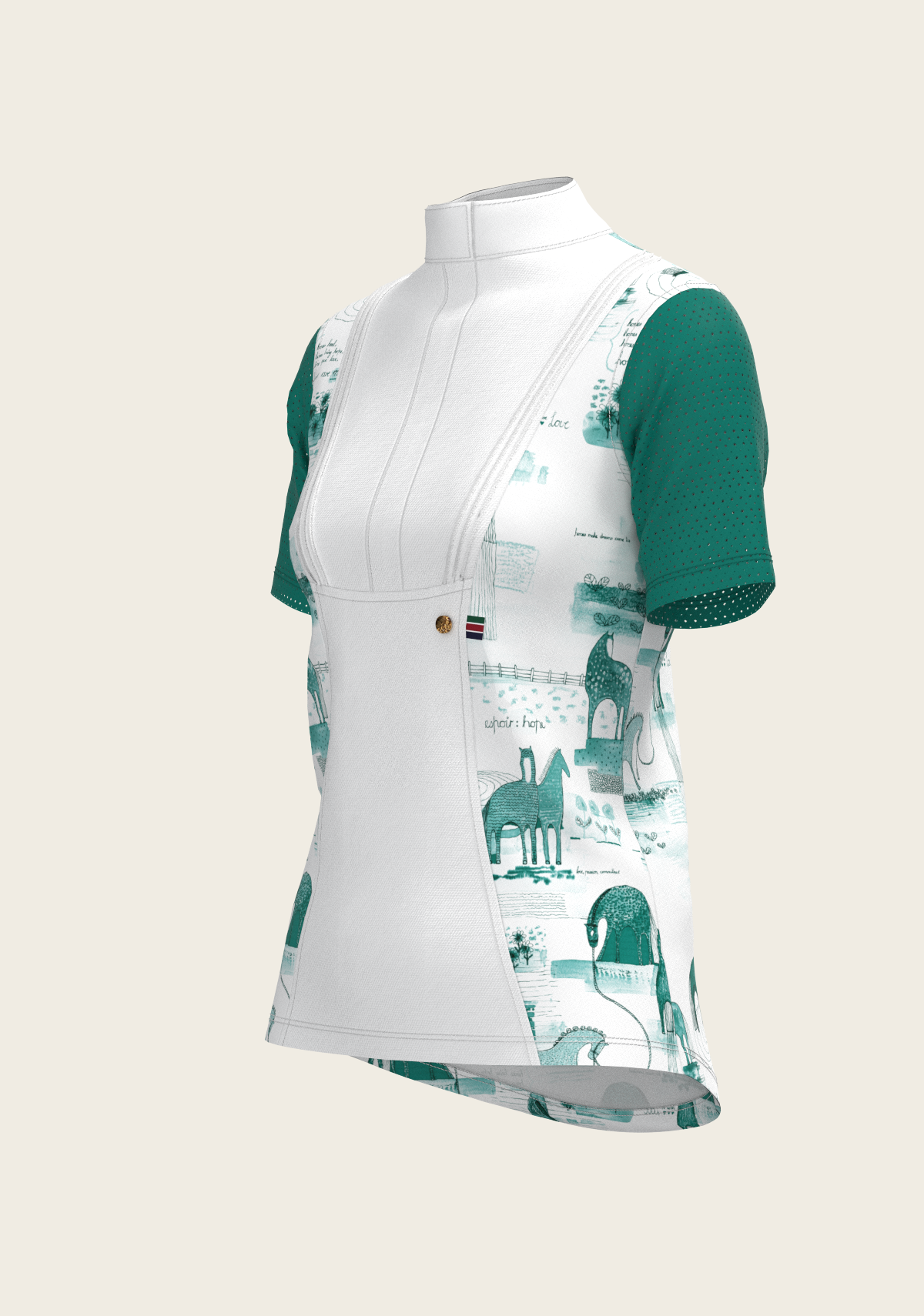 Daydreaming Horses in Green Short Pleated Short Sleeve Show Shirt - Equine Exchange Tack Shop
