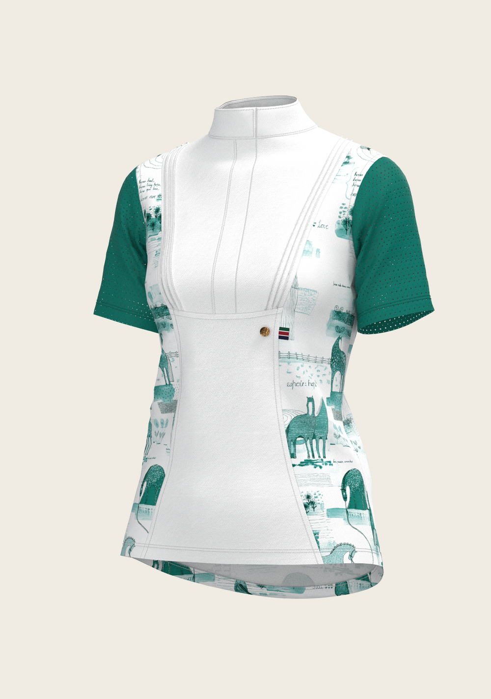 Daydreaming Horses in Green Short Pleated Short Sleeve Show Shirt - Equine Exchange Tack Shop