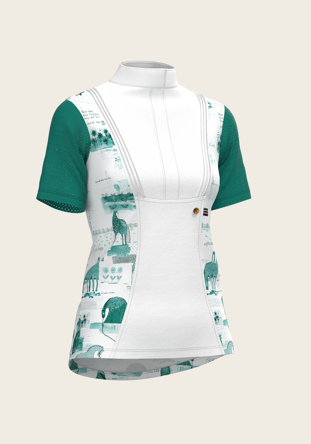 Daydreaming Horses in Green Short Pleated Short Sleeve Show Shirt - Equine Exchange Tack Shop