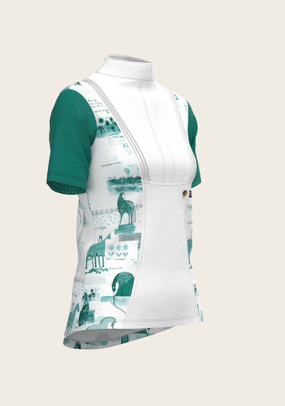 Daydreaming Horses in Green Short Pleated Short Sleeve Show Shirt - Equine Exchange Tack Shop