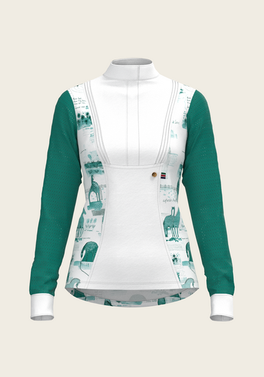 Daydreaming Horses in Green Short Pleated Long Sleeve Show Shirt - Equine Exchange Tack Shop