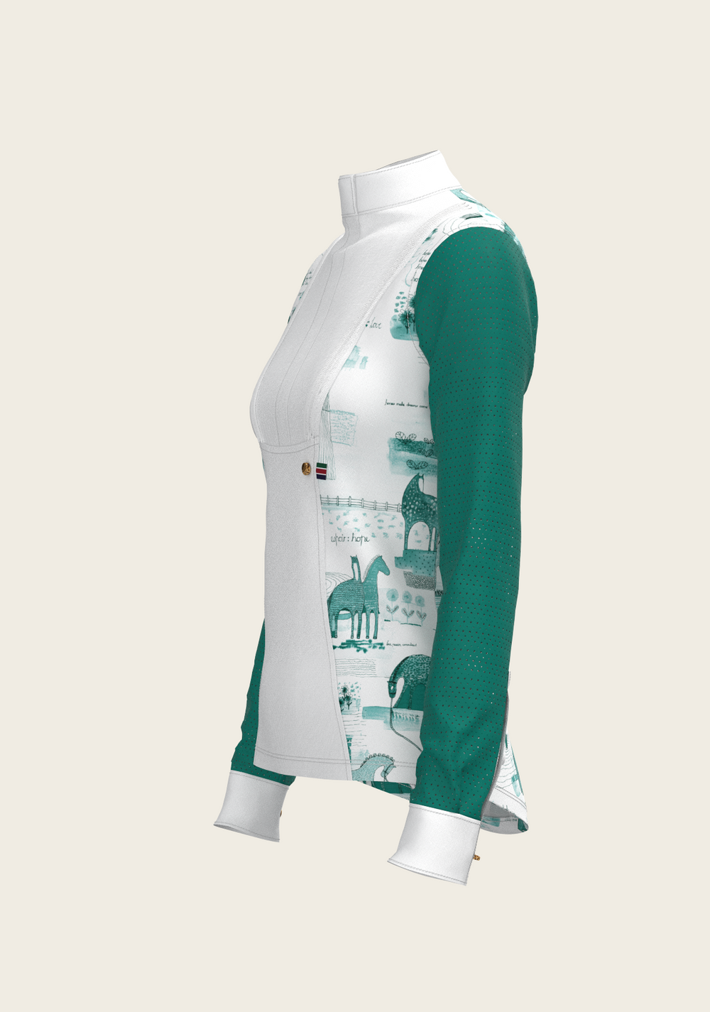 Daydreaming Horses in Green Short Pleated Long Sleeve Show Shirt - Equine Exchange Tack Shop