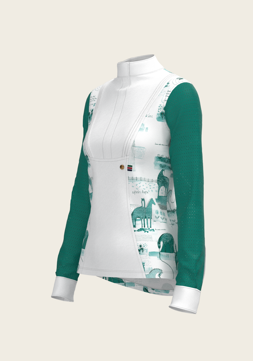 Daydreaming Horses in Green Short Pleated Long Sleeve Show Shirt - Equine Exchange Tack Shop