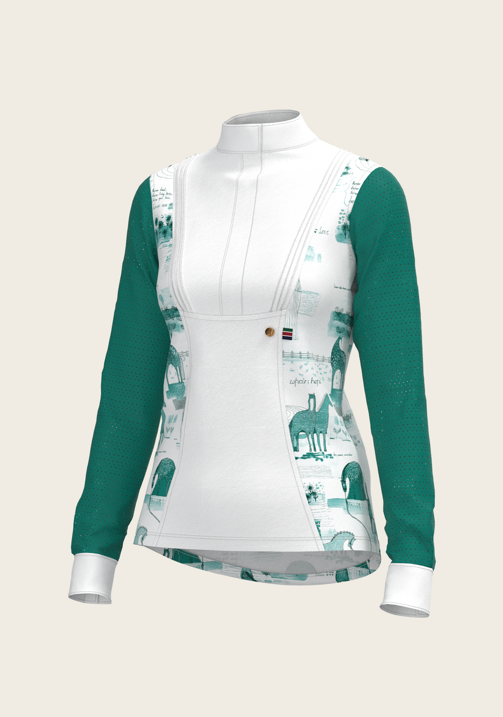 Daydreaming Horses in Green Short Pleated Long Sleeve Show Shirt - Equine Exchange Tack Shop