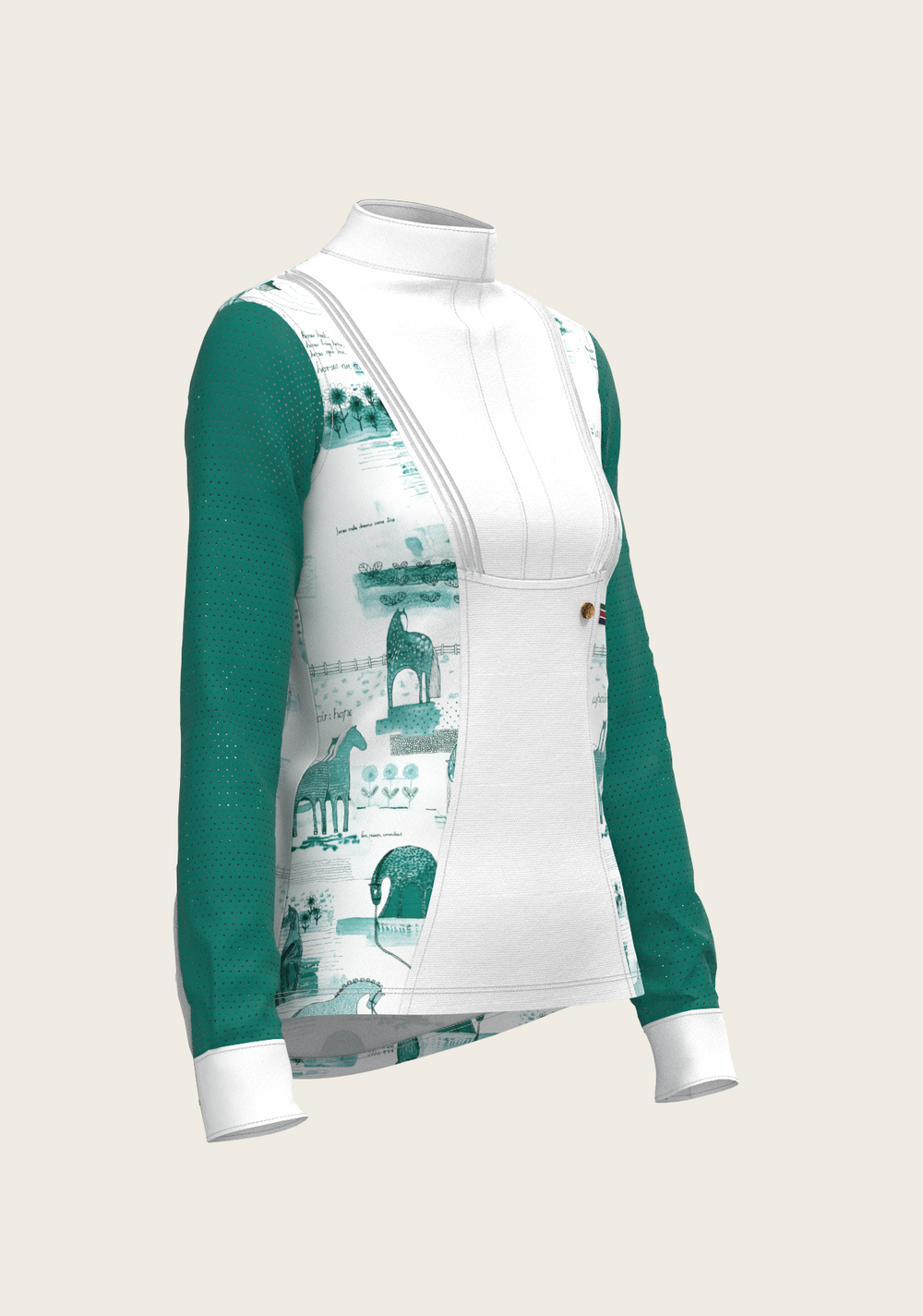 Daydreaming Horses in Green Short Pleated Long Sleeve Show Shirt - Equine Exchange Tack Shop