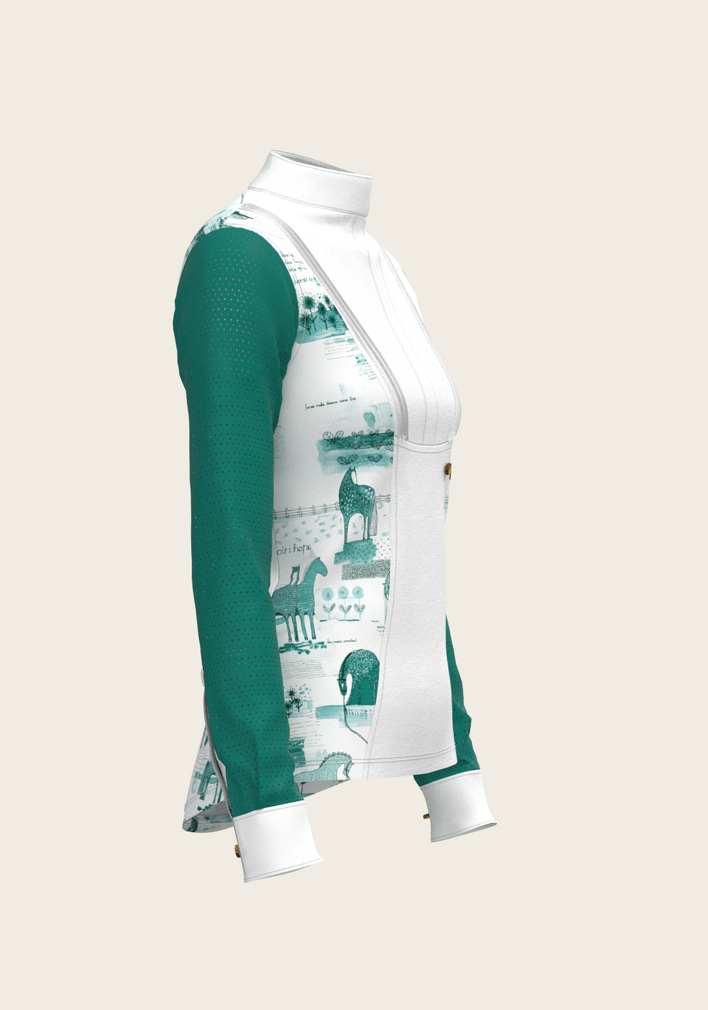 Daydreaming Horses in Green Short Pleated Long Sleeve Show Shirt - Equine Exchange Tack Shop