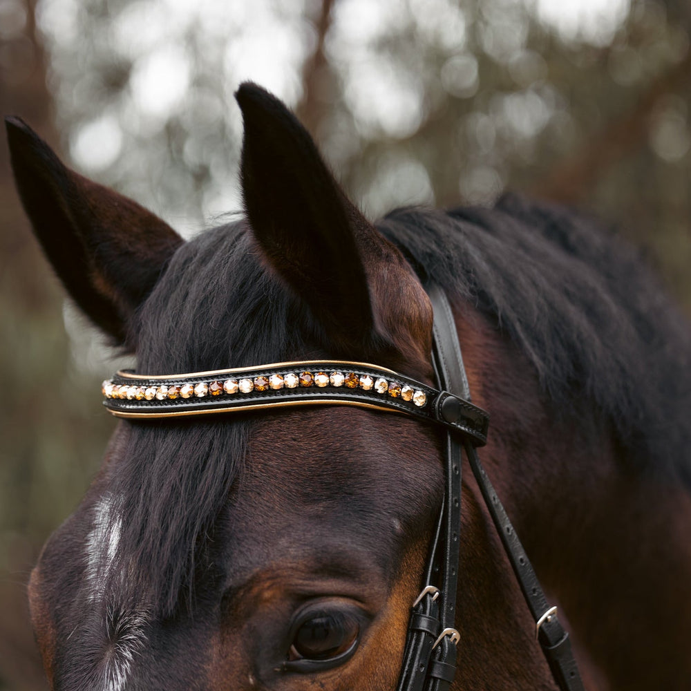 Geneva - Black Patent Snaffle Bridle with Metallic Gold Piping with Removable Flash - Equine Exchange Tack Shop