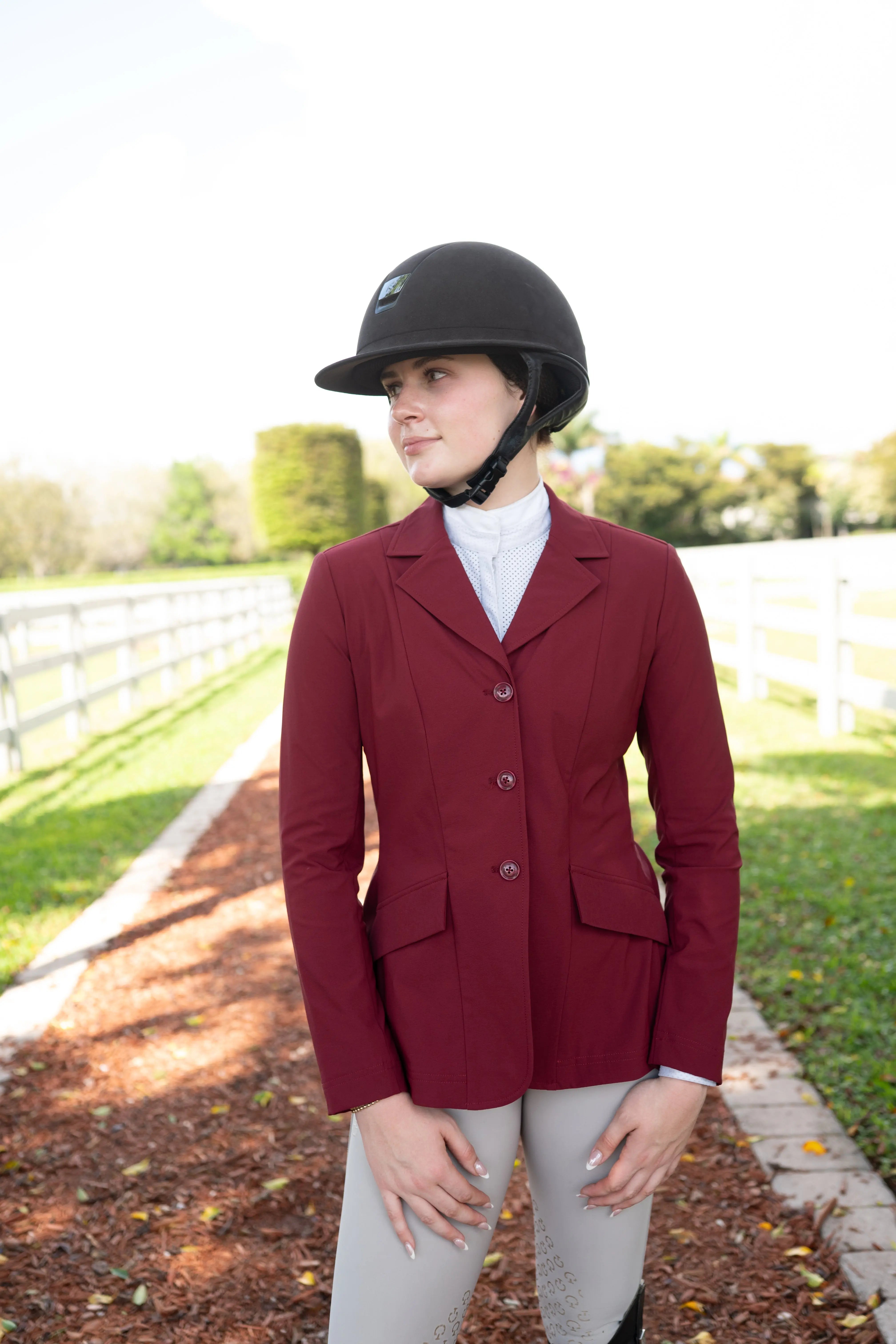 Grand Prix Ladies EQJ 3 Button Show Coat -Burgundy