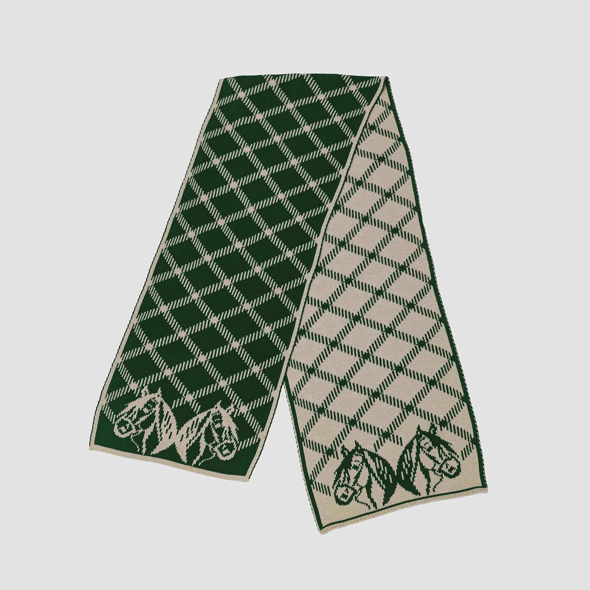 Reversible Sustainable Knit Stripe Geometric Scarf - Equestrian Plaid