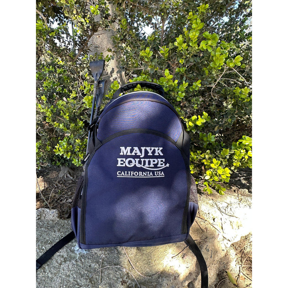 Majyk Equipe show/barn bag featuring a spacious hat compartment and durable material, perfect for equestrian accessories.