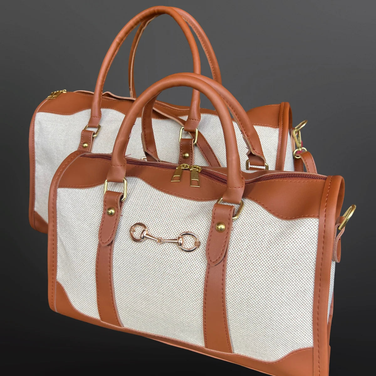 Faux Leather/Canvas Duffel Bag