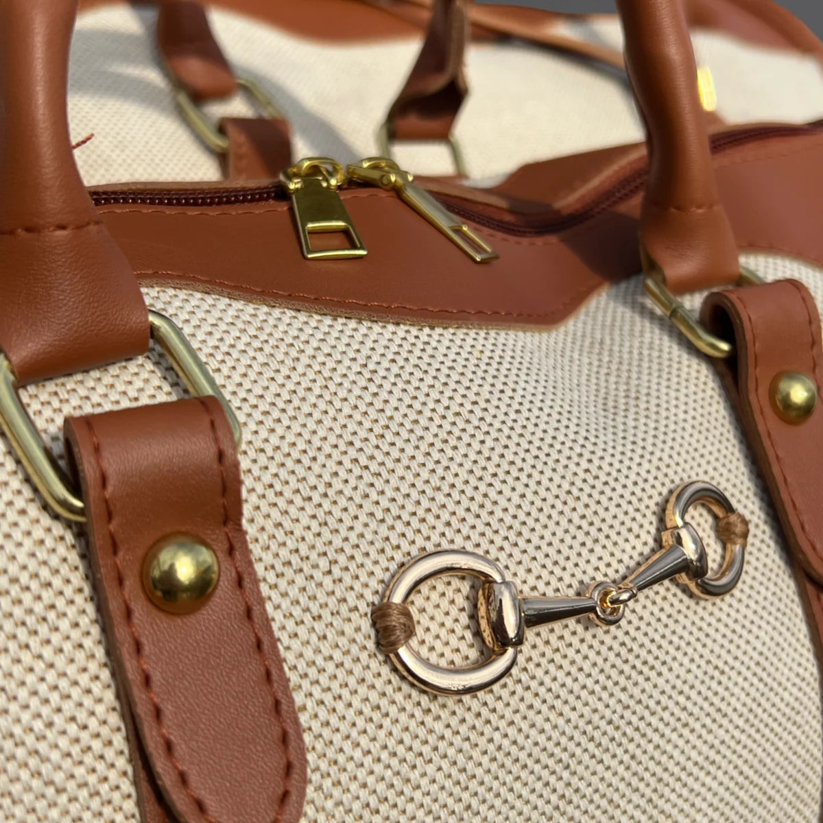 Faux Leather/Canvas Duffel Bag