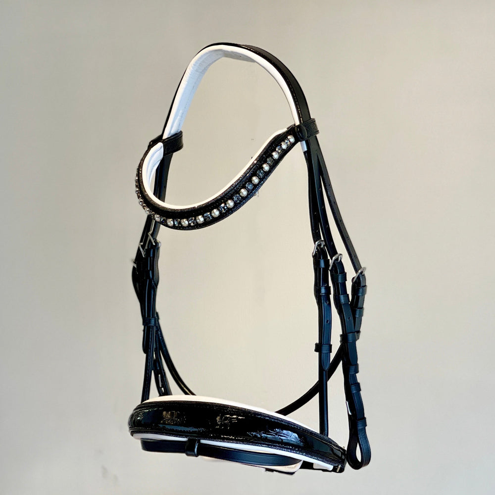 The Harlow Black Patent Snaffle Bridle with Removable Flash - Equine Exchange Tack Shop