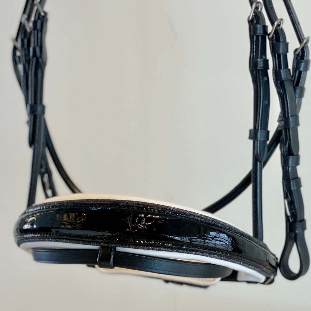 The Harlow Black Patent Snaffle Bridle with Removable Flash - Equine Exchange Tack Shop