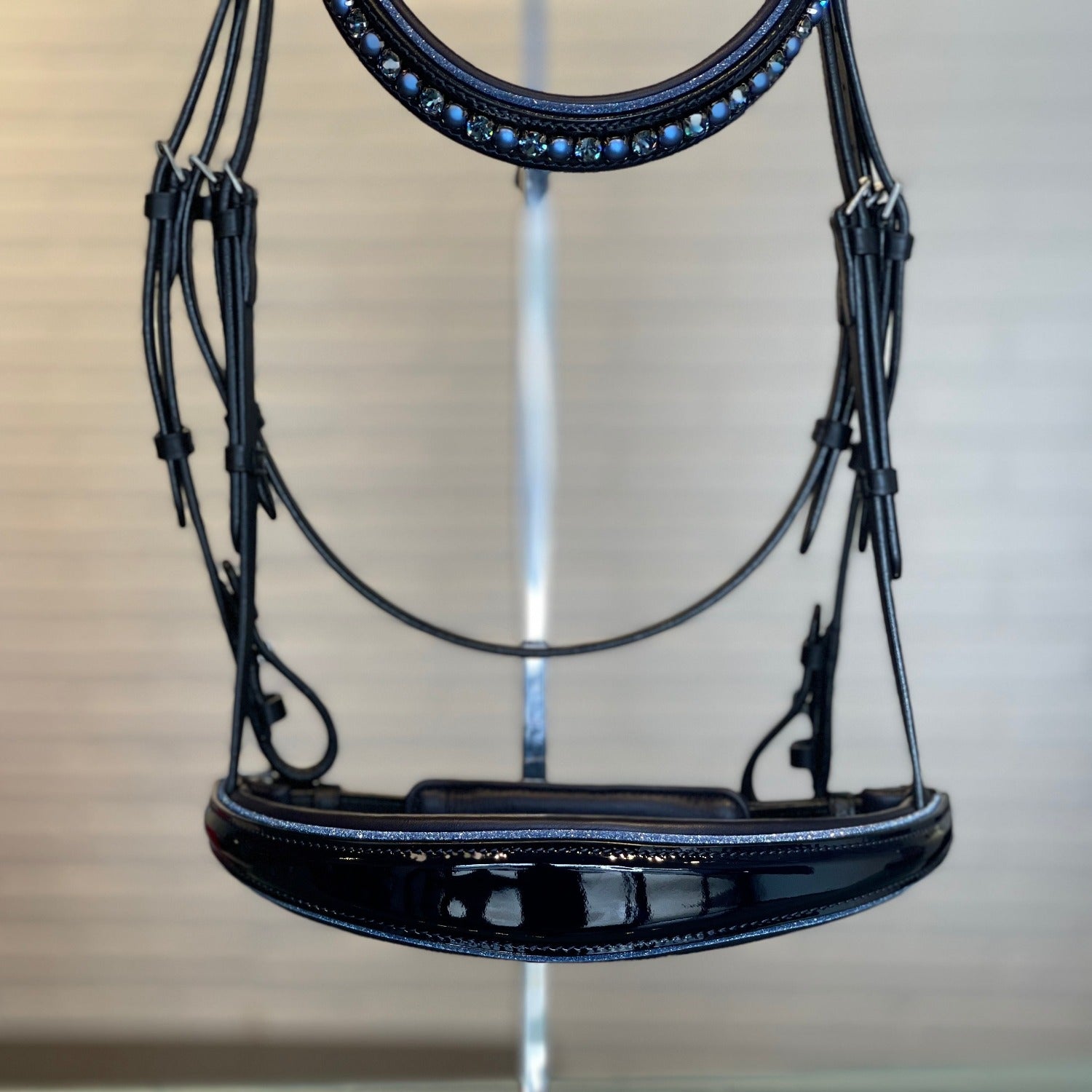 The Bluebell - Navy Patent Leather Snaffle Bridle with REMOVABLE FLASH - Equine Exchange Tack Shop