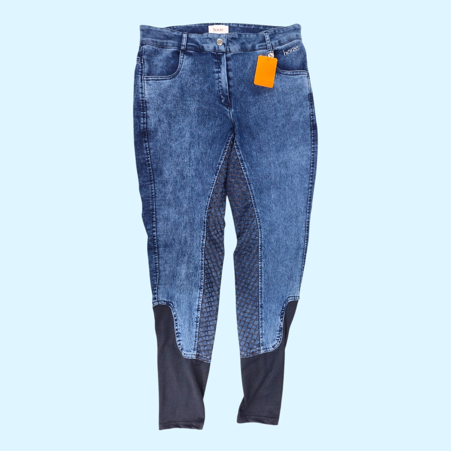 Horze Delia Full Seat Denim Breeches in Blue - 28