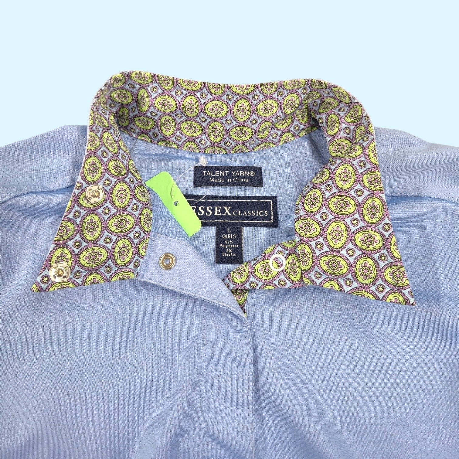 Essex Classics Kids Show Shirt in Blue with Green & Purple - CH Large