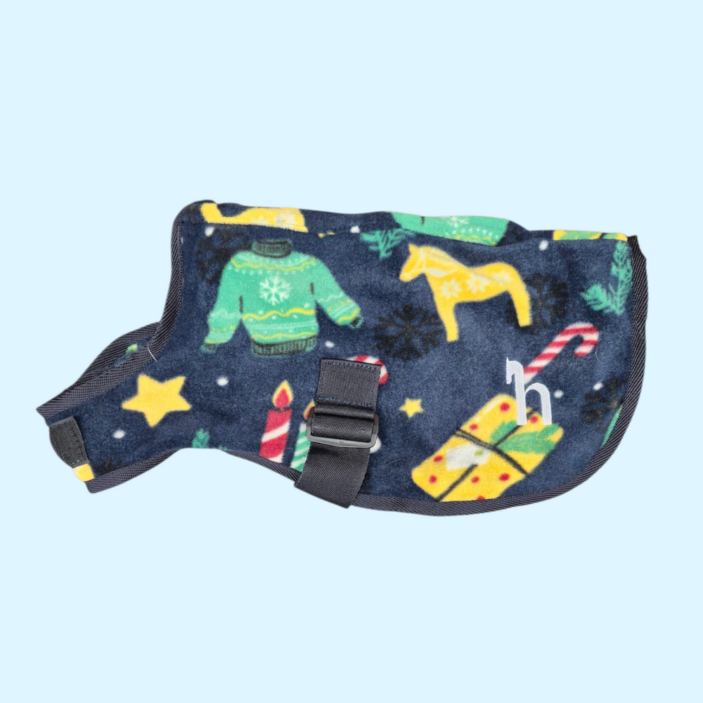 Horze Christmas Print Fleece Dog Coat - Navy - 20"  