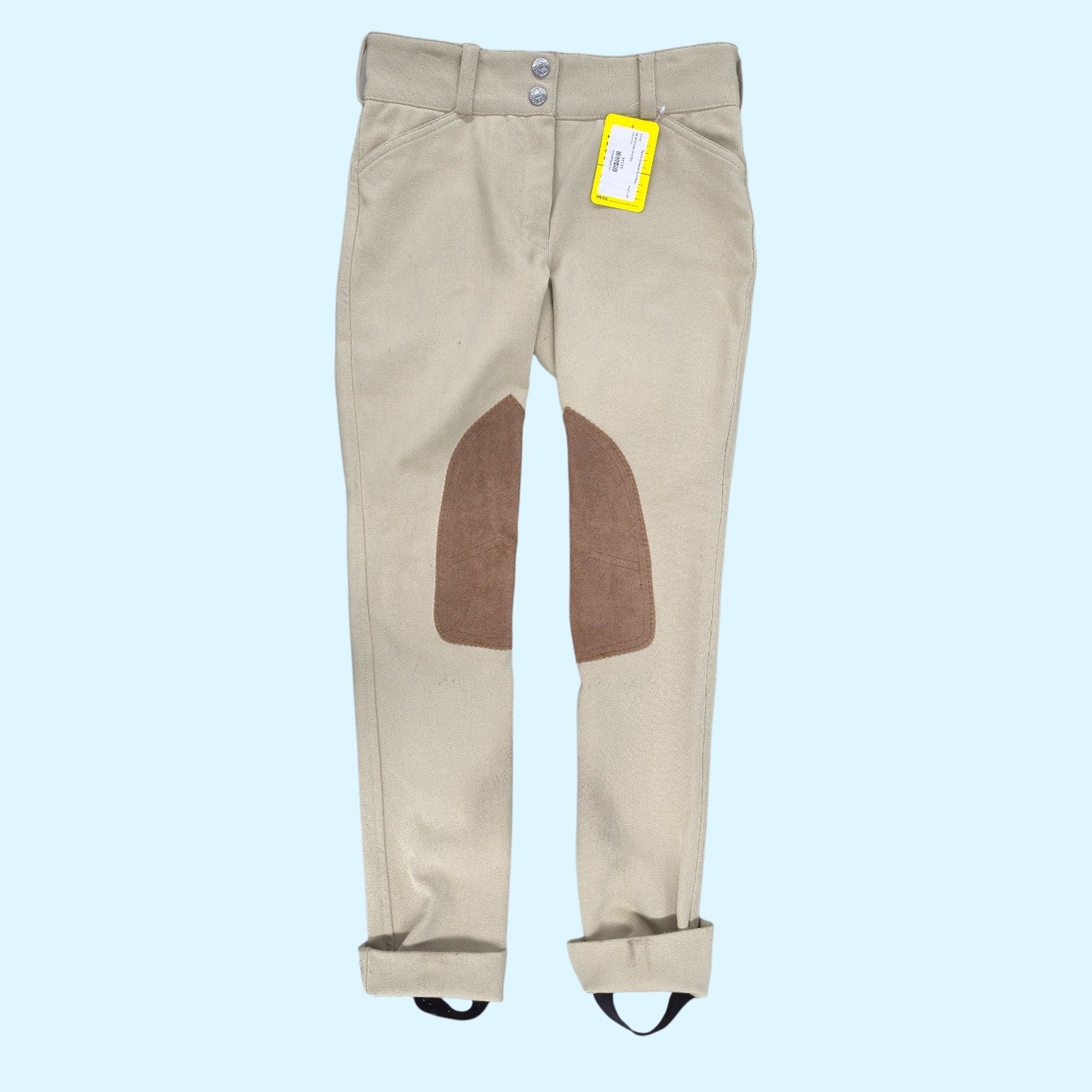 Dover Saddlery Front Zip Knee Patch Jodhpurs in Tan - CH 8