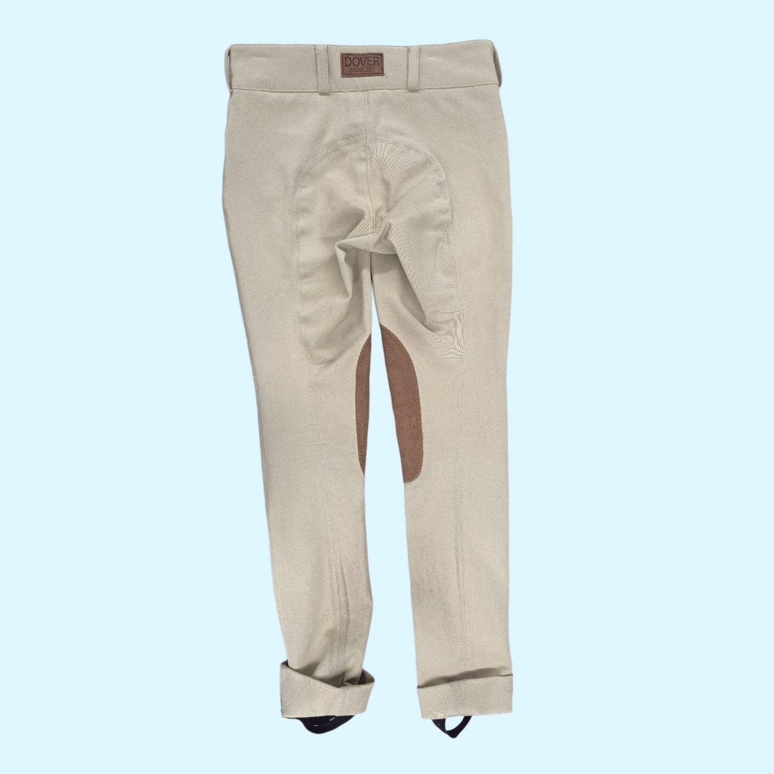 Dover Saddlery Front Zip Knee Patch Jodhpurs in Tan - CH 8