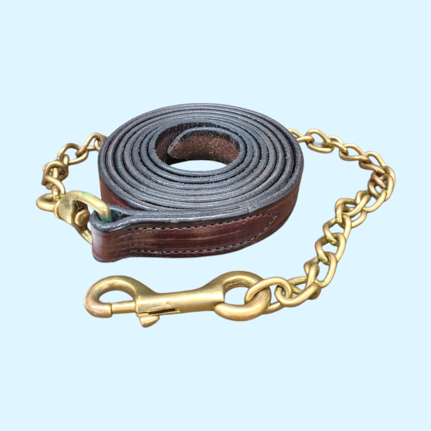 Tory Leather Lead with Solid Brass Chain in Havana