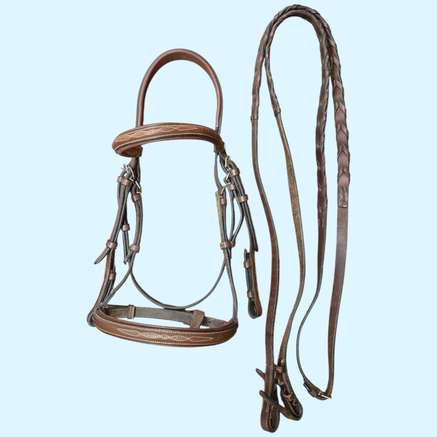 Henri de Rivel Raised Fancy Stitched Hunter Bridle in Brown - Cob Size