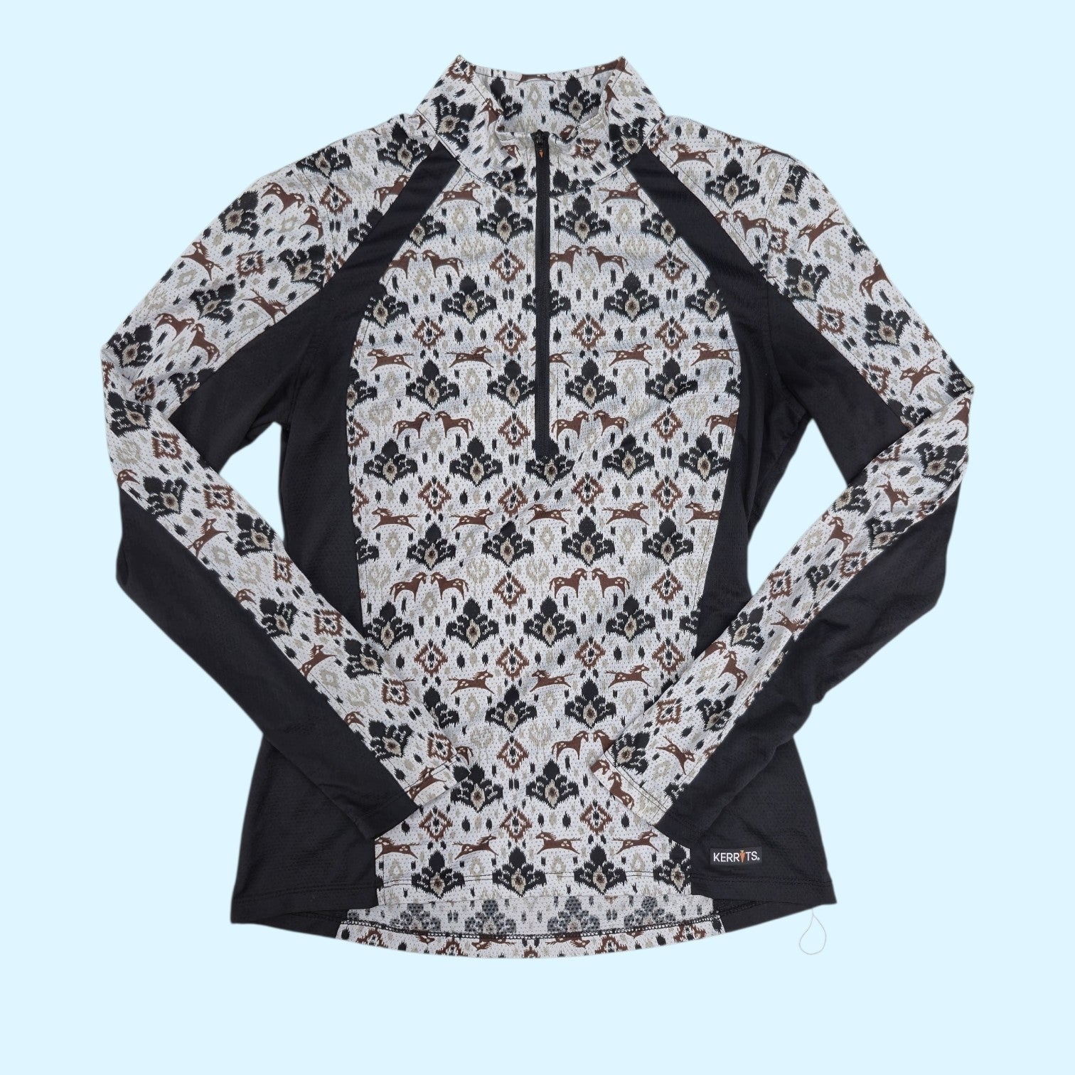 Kerrits Ladies Long Sleeve IceFil Sun Shirt in Black/White/Brown - Extra Small