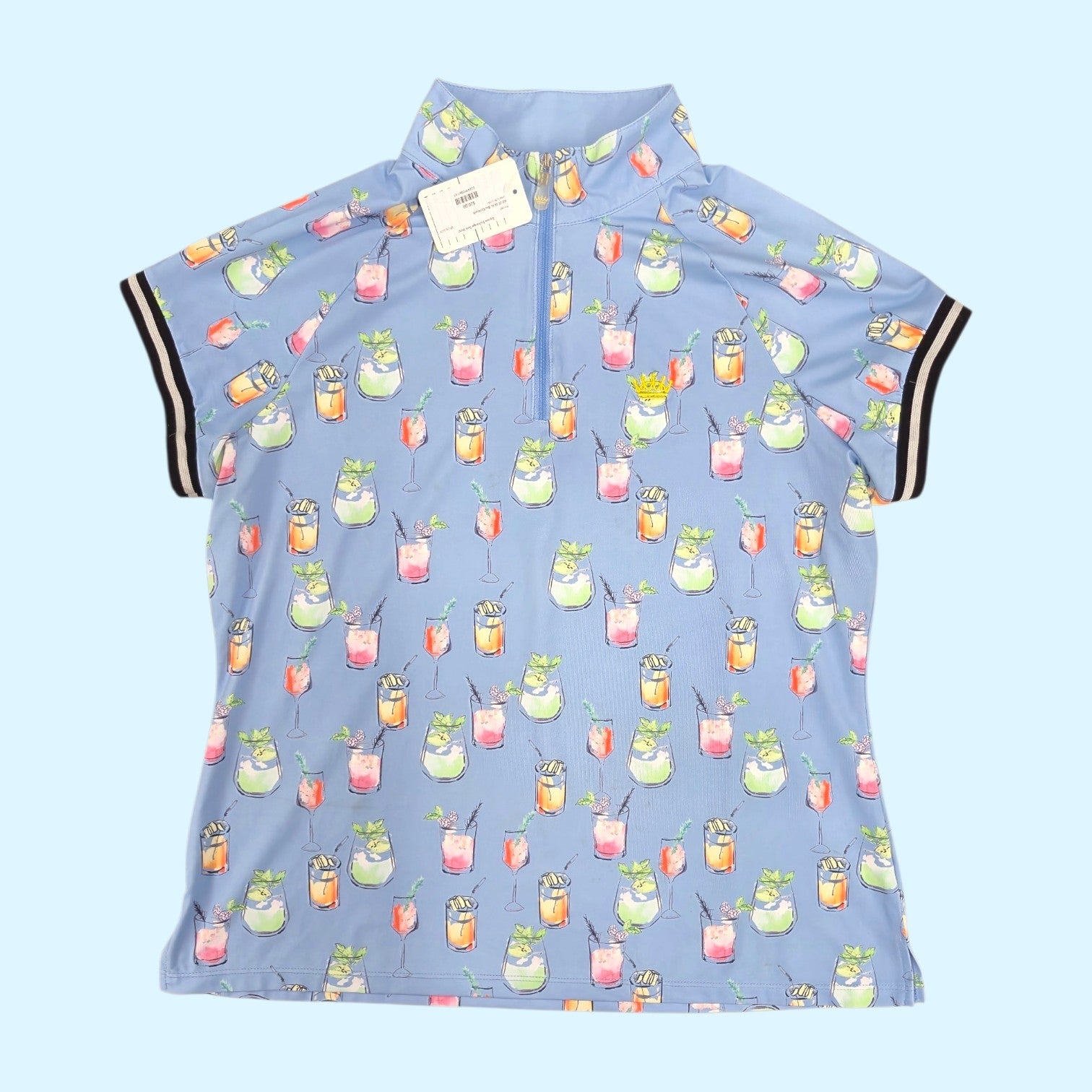 Kastel Ladies Short Sleeve Sun Shirt in Blue with Cocktails - Extra Large