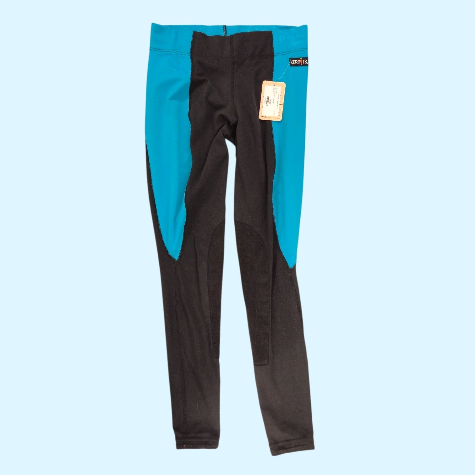 Kerrits Ladies Performance Knee Patch Tights in Black/Teal - Extra Small