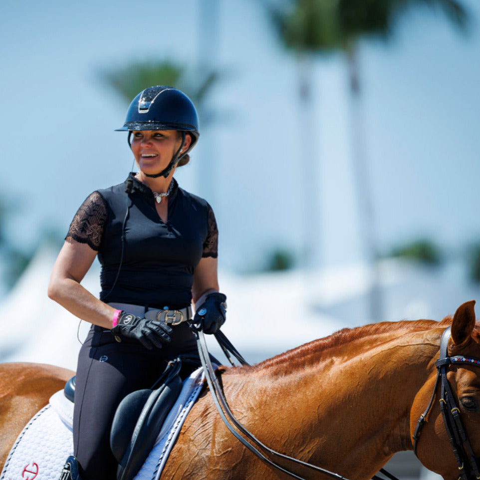 Charlie Short Sleeve Lace Riding Shirt - Black - Equine Exchange Tack Shop