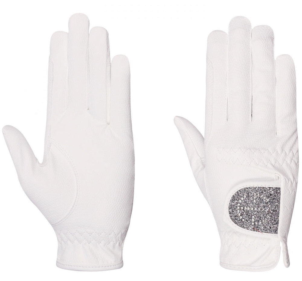Halter Ego® Competition Gloves - Silver Gray Glitter & Crystal Logo - Equine Exchange Tack Shop