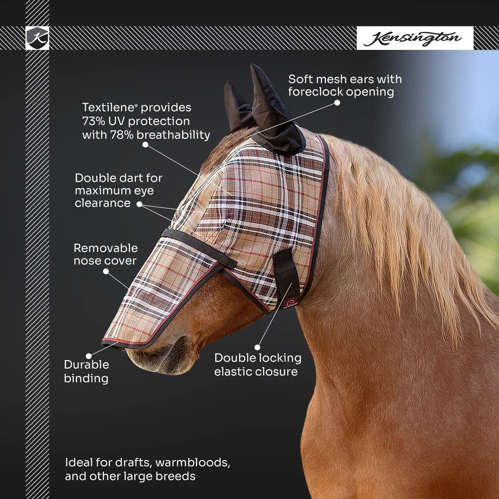 Draft Fly Mask with Removable Nose, Soft Mesh Ears & Forelock Opening - 73% UV Blocking - Equine Exchange Tack Shop