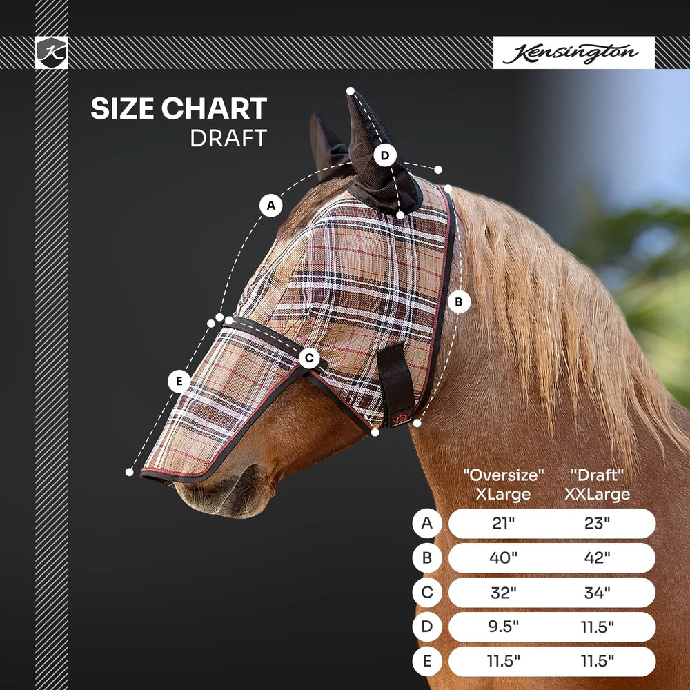 Draft Fly Mask with Removable Nose, Soft Mesh Ears & Forelock Opening - 73% UV Blocking - Equine Exchange Tack Shop