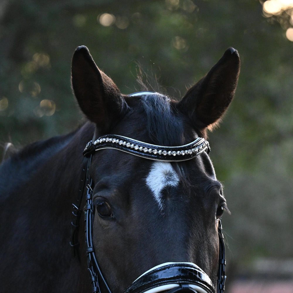 The Harlow Black Patent Snaffle Bridle with Removable Flash - Equine Exchange Tack Shop